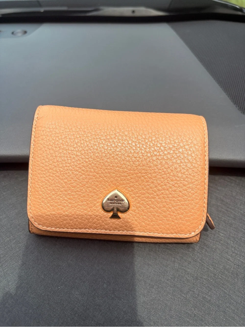 kate spade Peach Pebbled Leather Continental Wallet with Spade Emblem